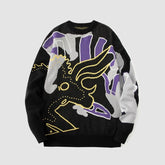 Suéter de punto con bloques de color y grafiti de caballos